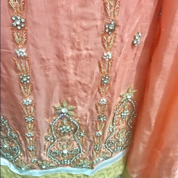 Peach georgette dress with gold work - Picture 2 of 2